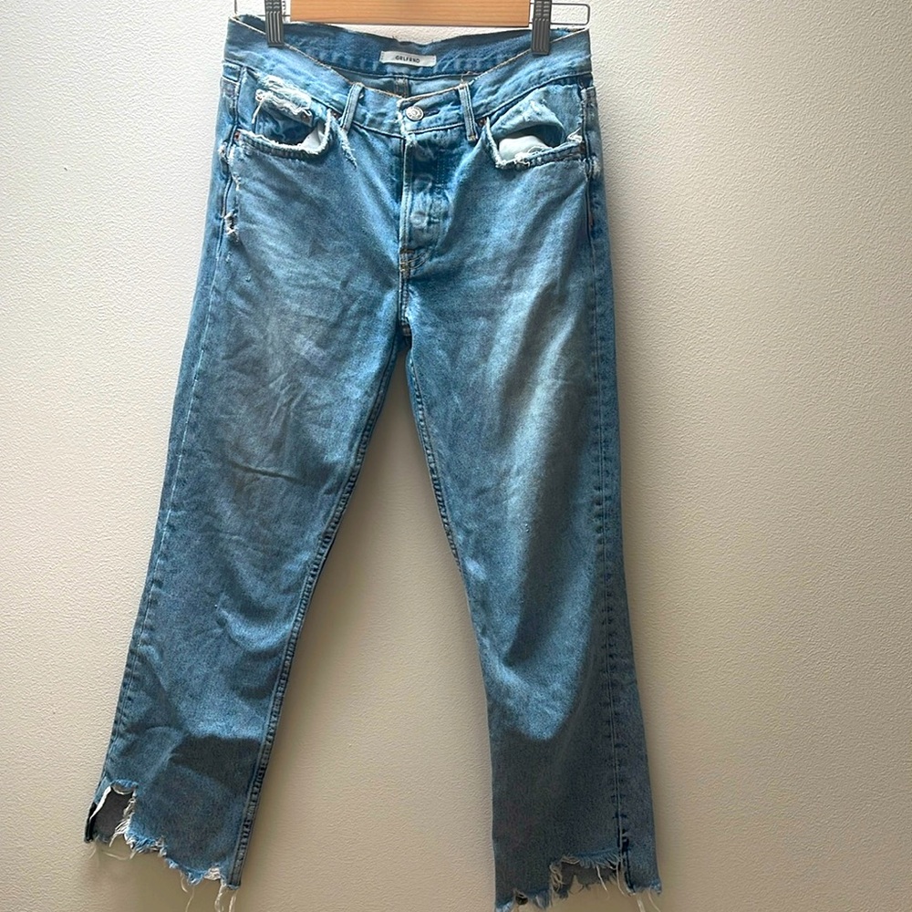 GRLFRND Distressed High Rise Jeans - Vintage Vibe, Size 25